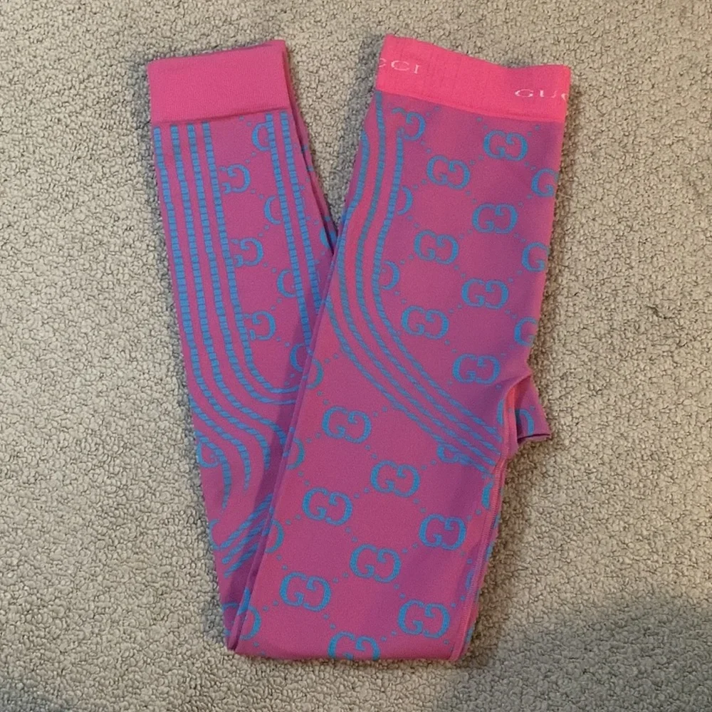 Gucci GG Jacquard Tubular Leggings Pink/Blue Size S - Picture 2 of 11